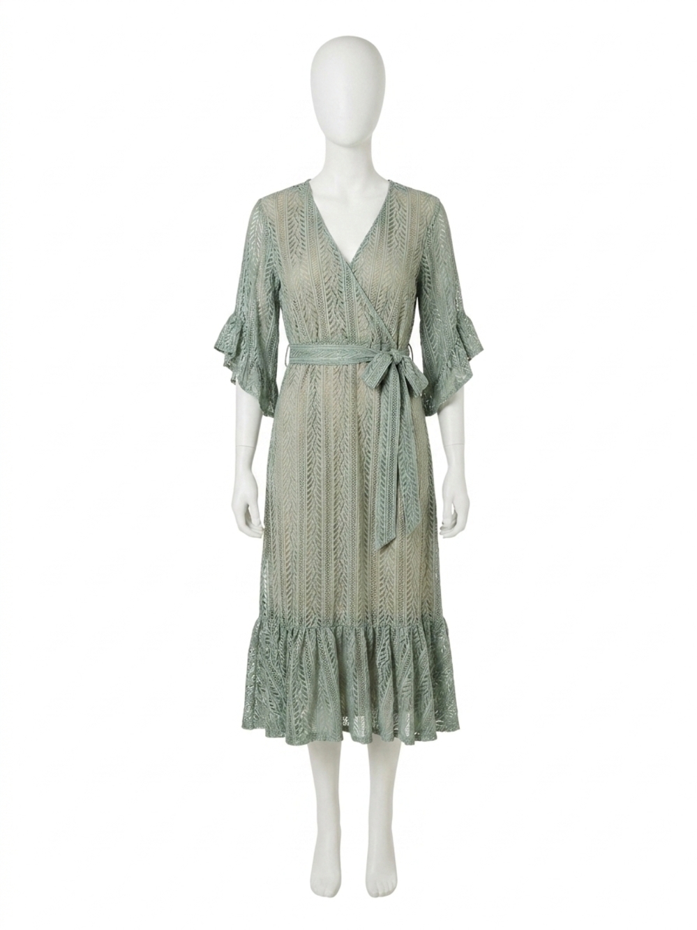 NEW APRICOT lace ruffle wrap midi dress in mint